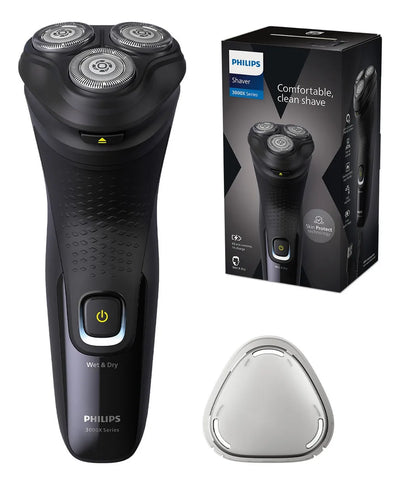 Philips Shaver 3000X Series, Afeitadora eléctrica en seco y húmedo, Tecnología SkinProtect, Recortador emergente, Máquina de afeitar, Deep Black, Modelo X3021/00