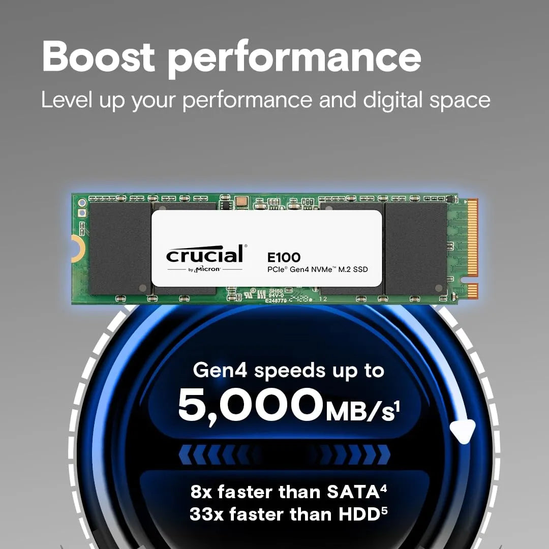 Unidad De Estado Solido Ssd M.2 1tb Crucial E100 Nvme Pcie 4 Negro