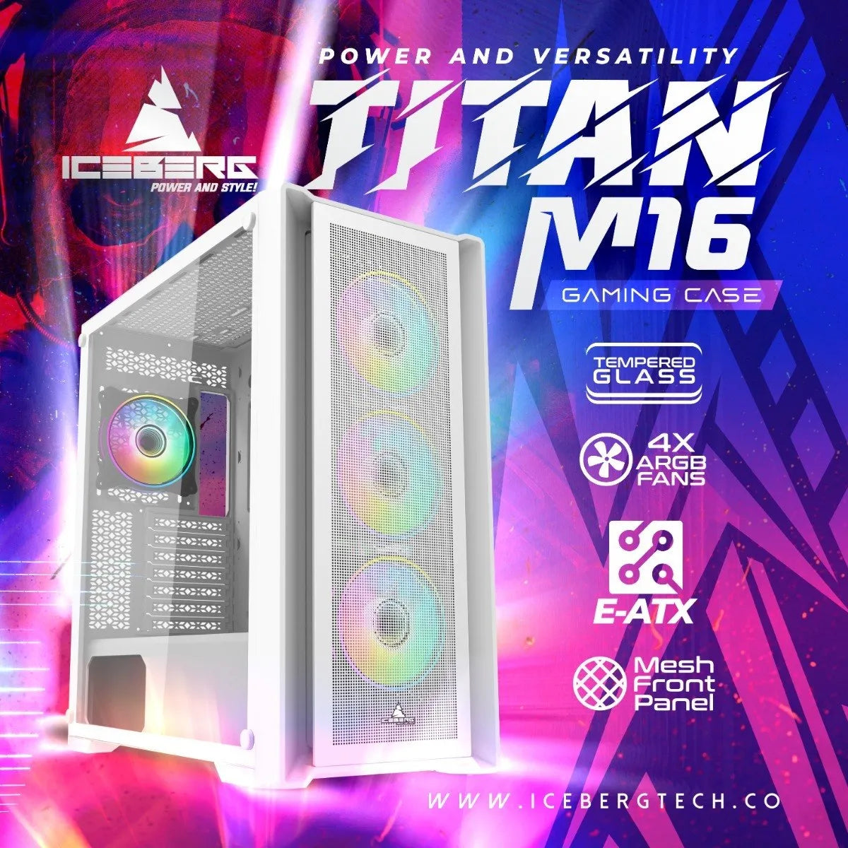 Chasis Caja Gamer Iceberg Titan M16 Blanca X4 Argb Fans Blanco