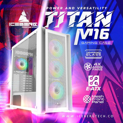 Chasis Caja Gamer Iceberg Titan M16 Blanca X4 Argb Fans Blanco