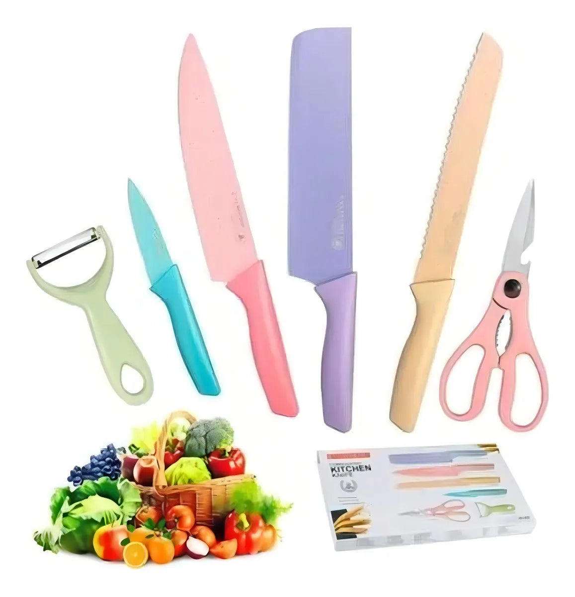 Set De Cuchillos Juego X6 Piezas Colores Pastel Cocina Knife