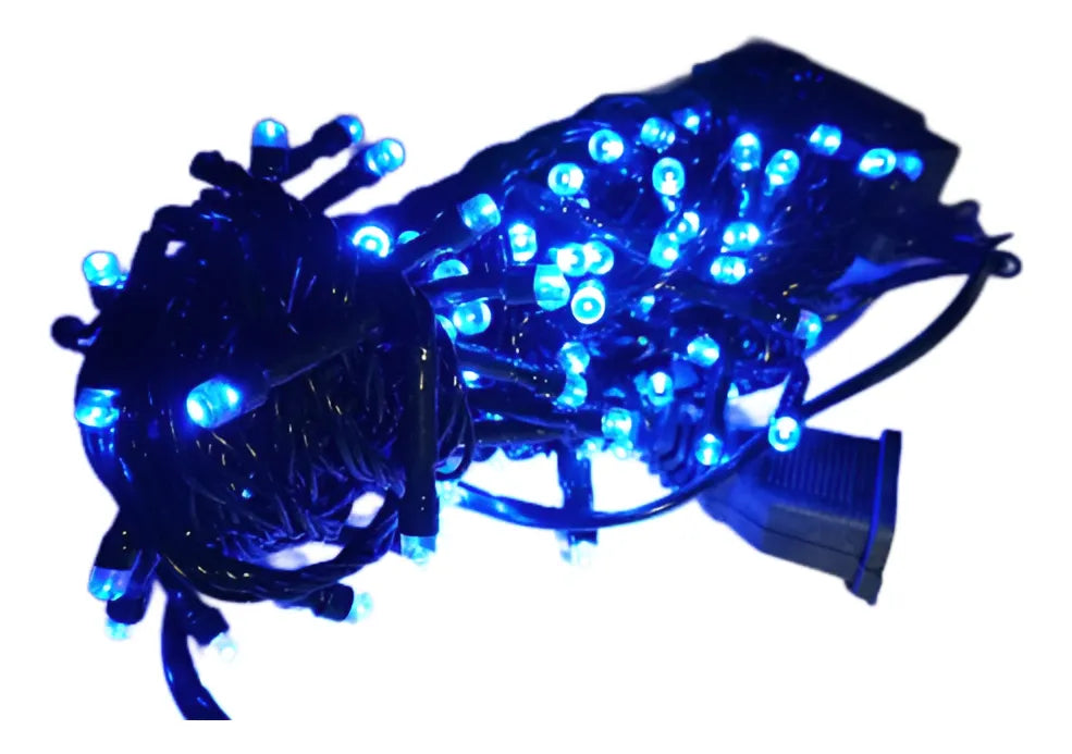 Serie Navideña Luz Led Azul X100 Luces Cable Verde Paq. X4