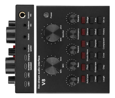 Mezcladora Tarjeta Sonido V8 Audio Grabacion Efectos Interfa Negro