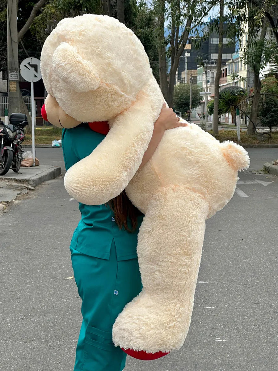 Oso de peluche gigante 1,60 Josefino Color blanco y Corbatín Rojo