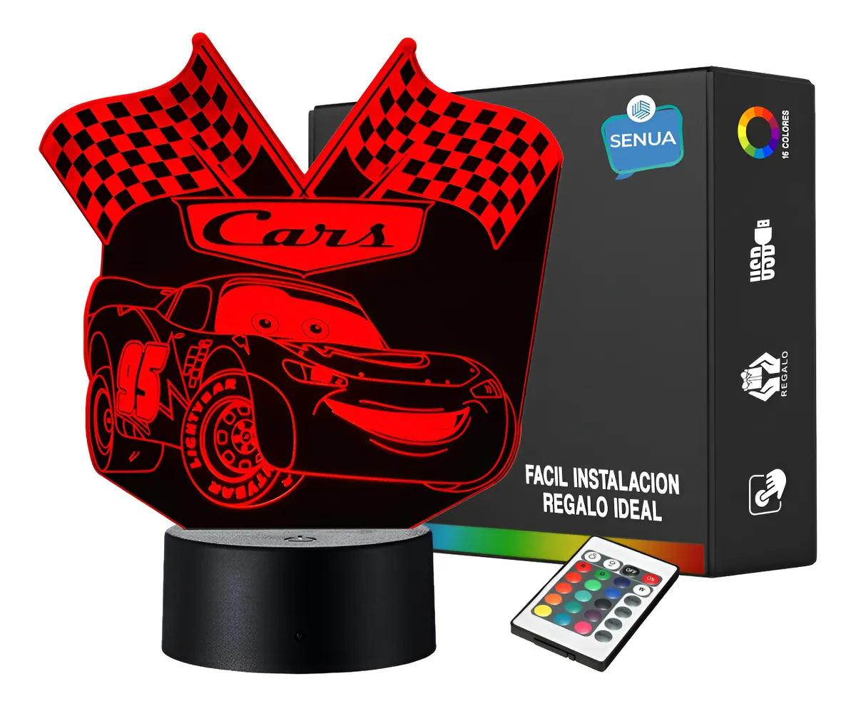 Lámpara De Noche Led Rayo Mcqueen Cars Regalo Decoración Negro