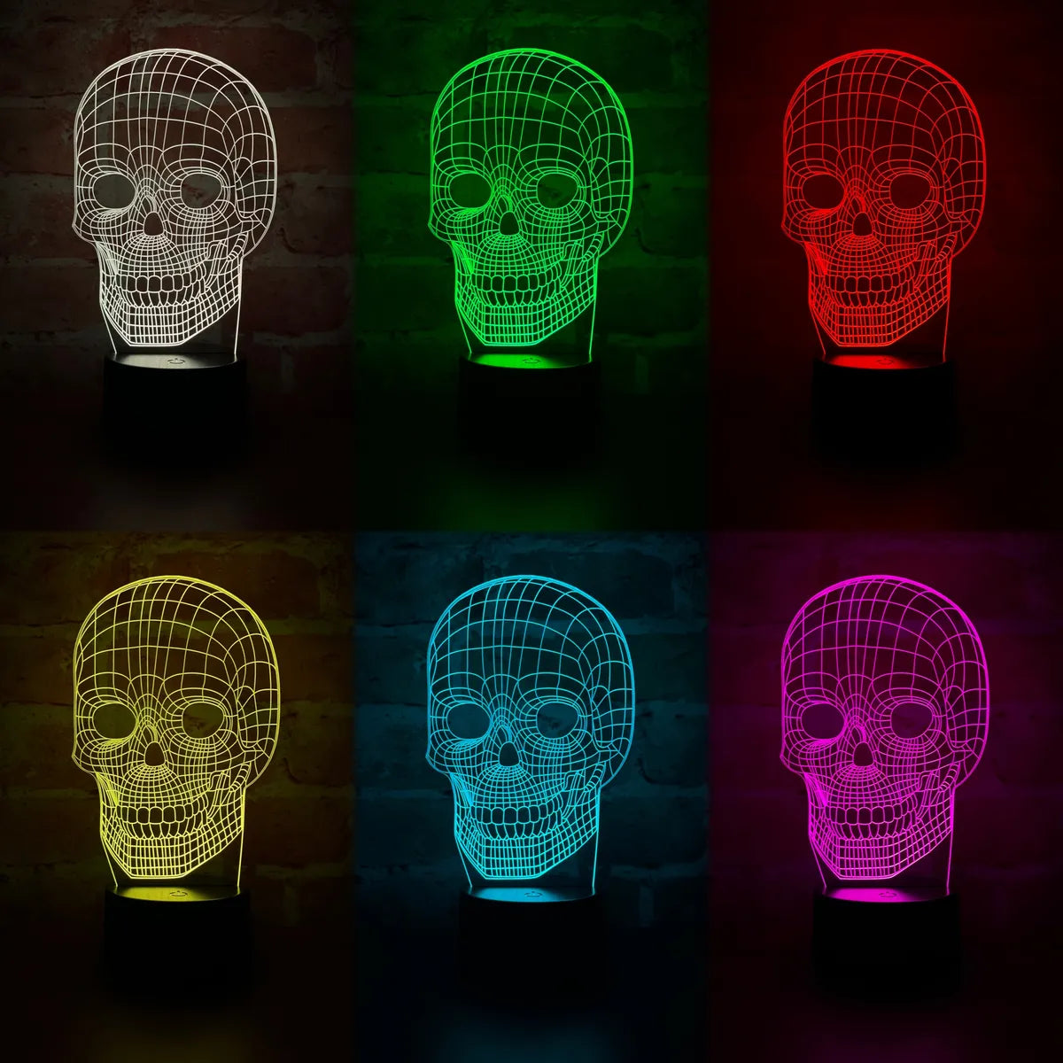 Lámpara De Noche Led 3d Calavera Holograma Decoración Regalo Negra