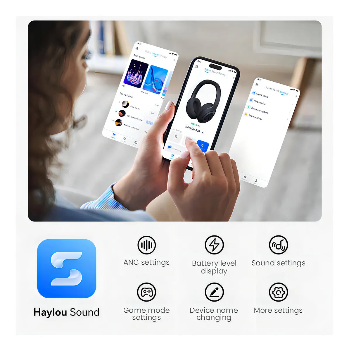 Haylou S30 Pro Anc Audífonos Diadema Gamer Inalámbricos/con Micrófono, Bluetooth 5.4, Llamadas Manos Libres, Cancelación De Ruido Adaptativa De - 43db, Controlador 40mm, 80h Reproducción, Blanco
