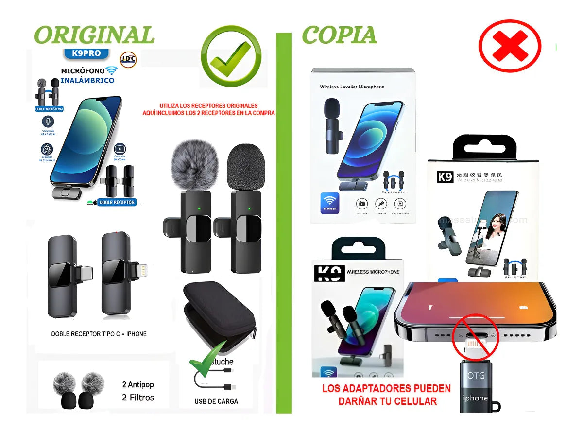 Micrófonos Inalámbricos de Solapa Doble Receptor Para Celular Tipo C iPhone Y Pc Color Negro Gp Product K9pro2024