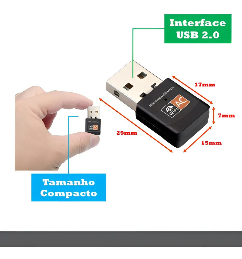 Adaptador WiFi de doble banda 2.4/ 5 GHz, 600 Mbps, inalámbrico AC 5g