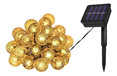 Solar Flasher 50 Bolas De Luz Led Solar Navideña Blanca Cali Dorado