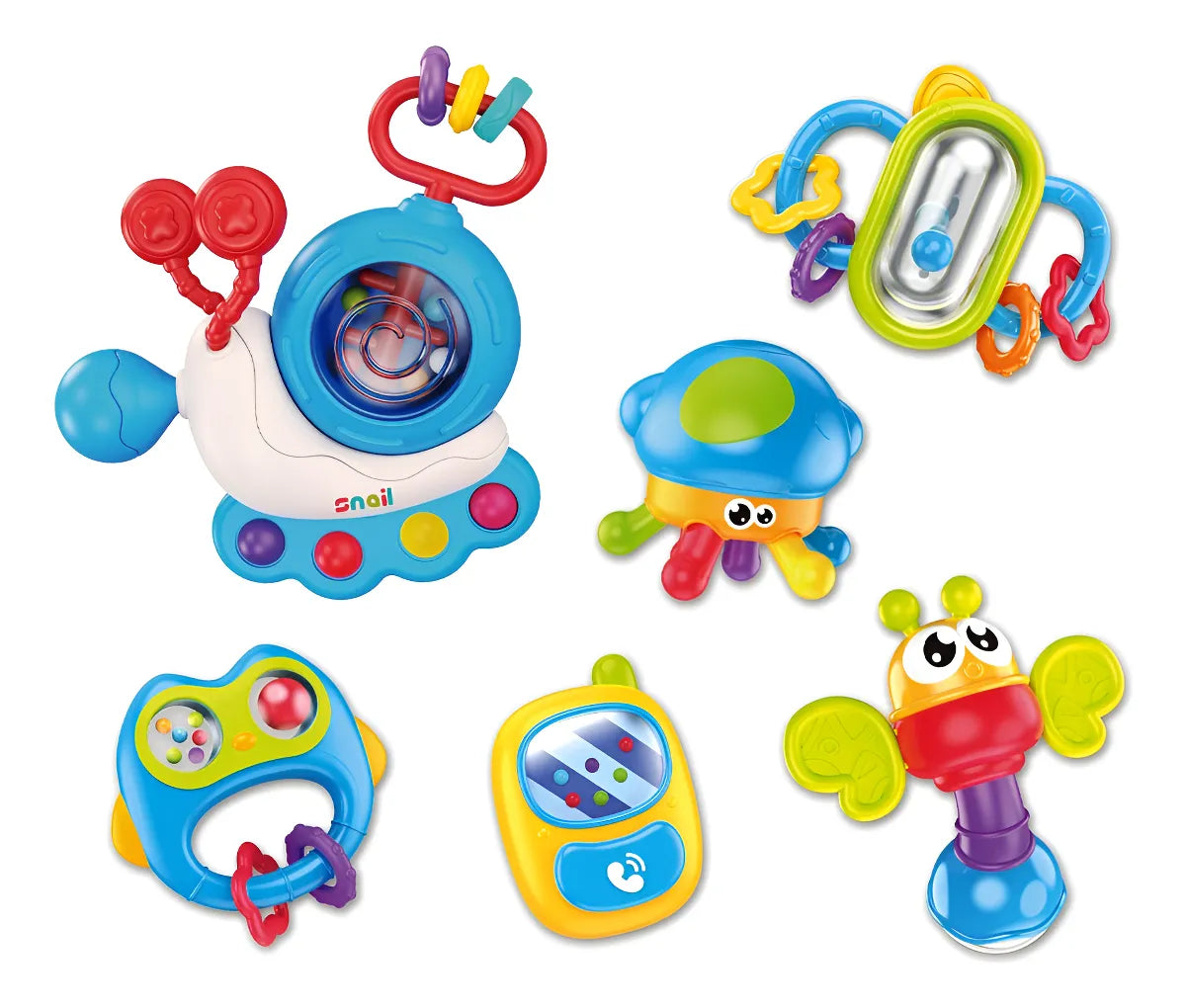 Set Kit De Mordedores Y Sonajeros X 6 Unidades Estimulación Color Multicolor Diseño Variado
