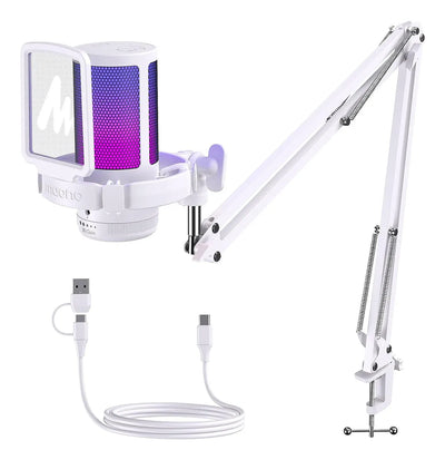 Micrófono Maono Dgm20s Cardioide Condensador Usb Profesional Con Cancelación De Ruido y Con Soporte De Brazo Rgb Color Blanco