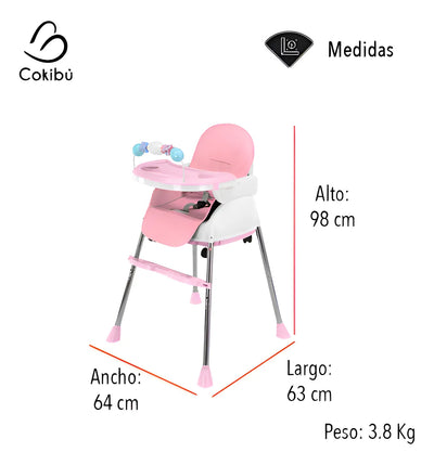 Silla Comedor Para Bebe 3 En 1 color Rosa SBEBE-1RS