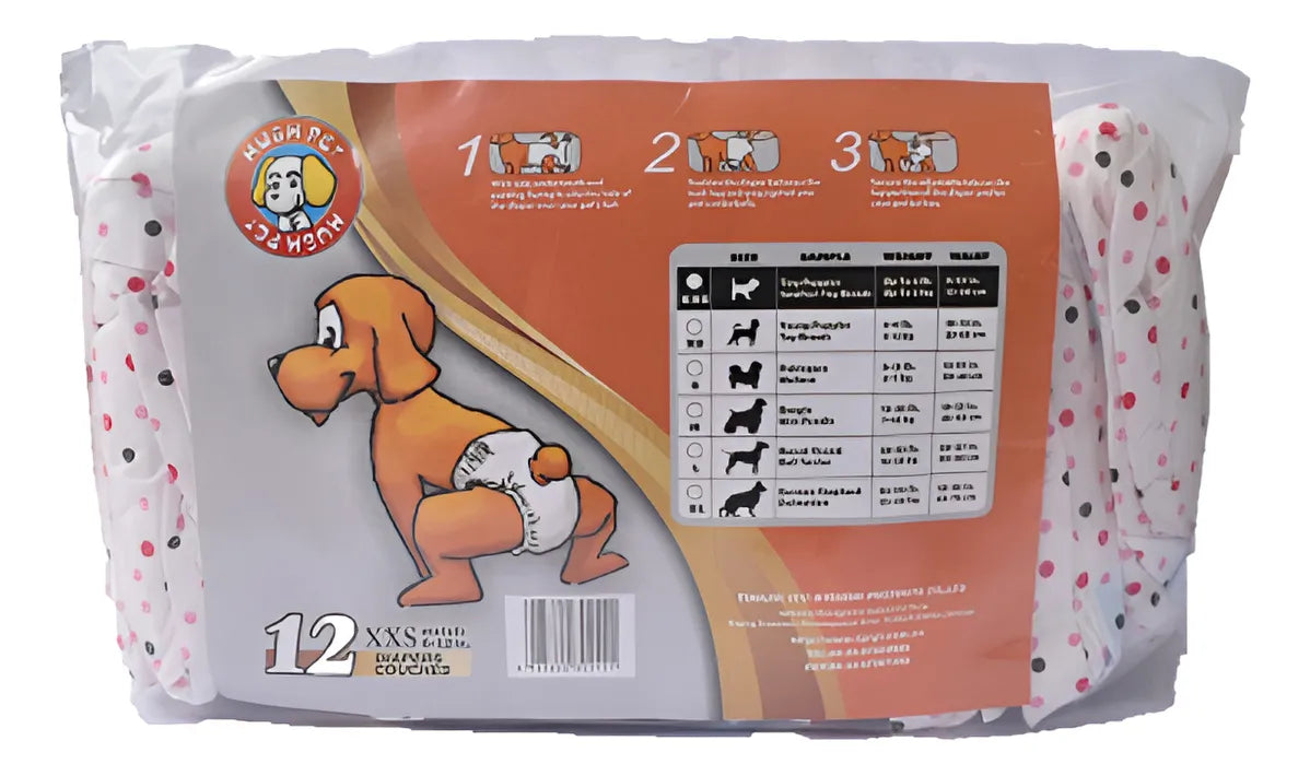 Pañales Desechables Para Perros (talla Xxs X 12 Unidades) Naranja Xxs