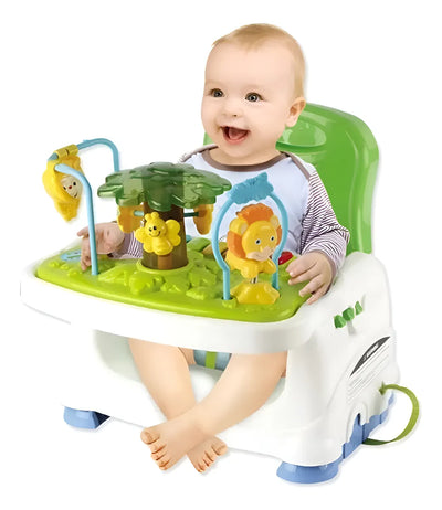 Silla Comedor Unico Musical Juguetes Portátil Doble Bandeja Azul