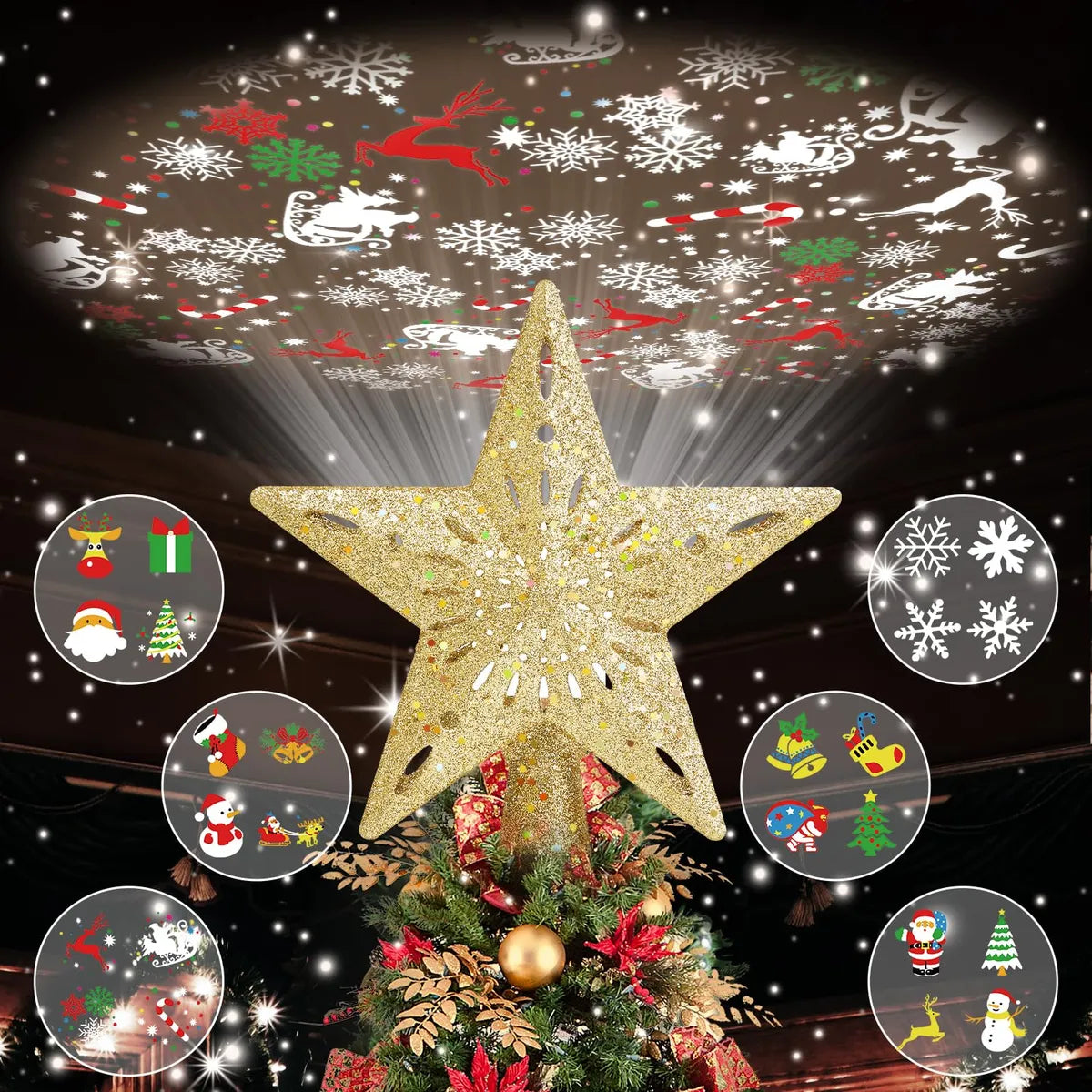 Estrella Navideña Iluminada Con Proyector 3d Led 6 Patrones
