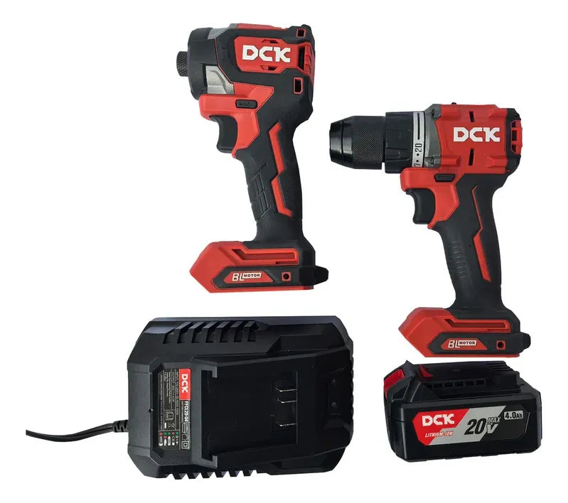 Combo Inalámbrico 20v Taladro Percutor + Atornillador Dck - Rojo/negro