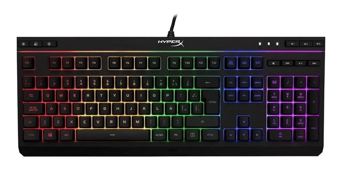 Teclado gamer HyperX Alloy QWERTY Membrana español latinoamérica color negro con luz RGB