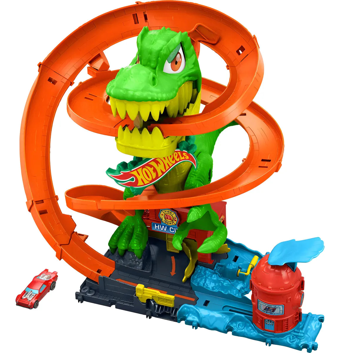 Hot Wheels Pista Jurassic World T-rex Vs Fire Station 36 Cm Color Multicolor