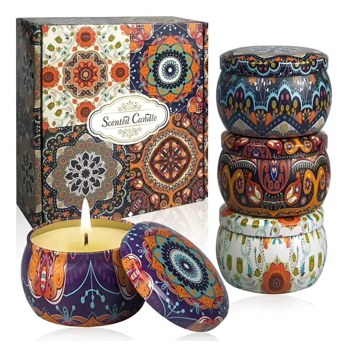 Juego De Regalo De 4 Vela Perfumada Para Relajación Y Alivio - Colores - Mandala - Varios