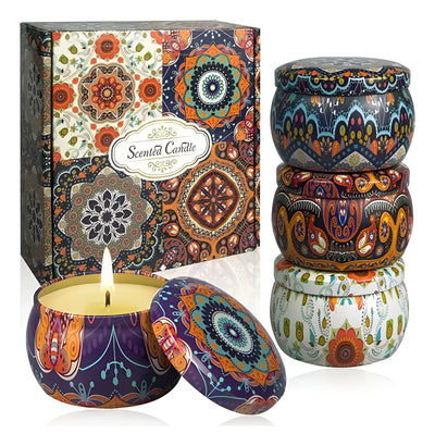 Juego De Regalo De 4 Vela Perfumada Para Relajación Y Alivio - Colores - Mandala - Varios