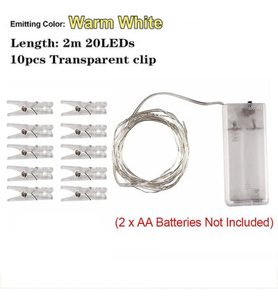 Extensión Led 10 Pinza Foto Guirnalda Cadena Decorativo Pila Cálido