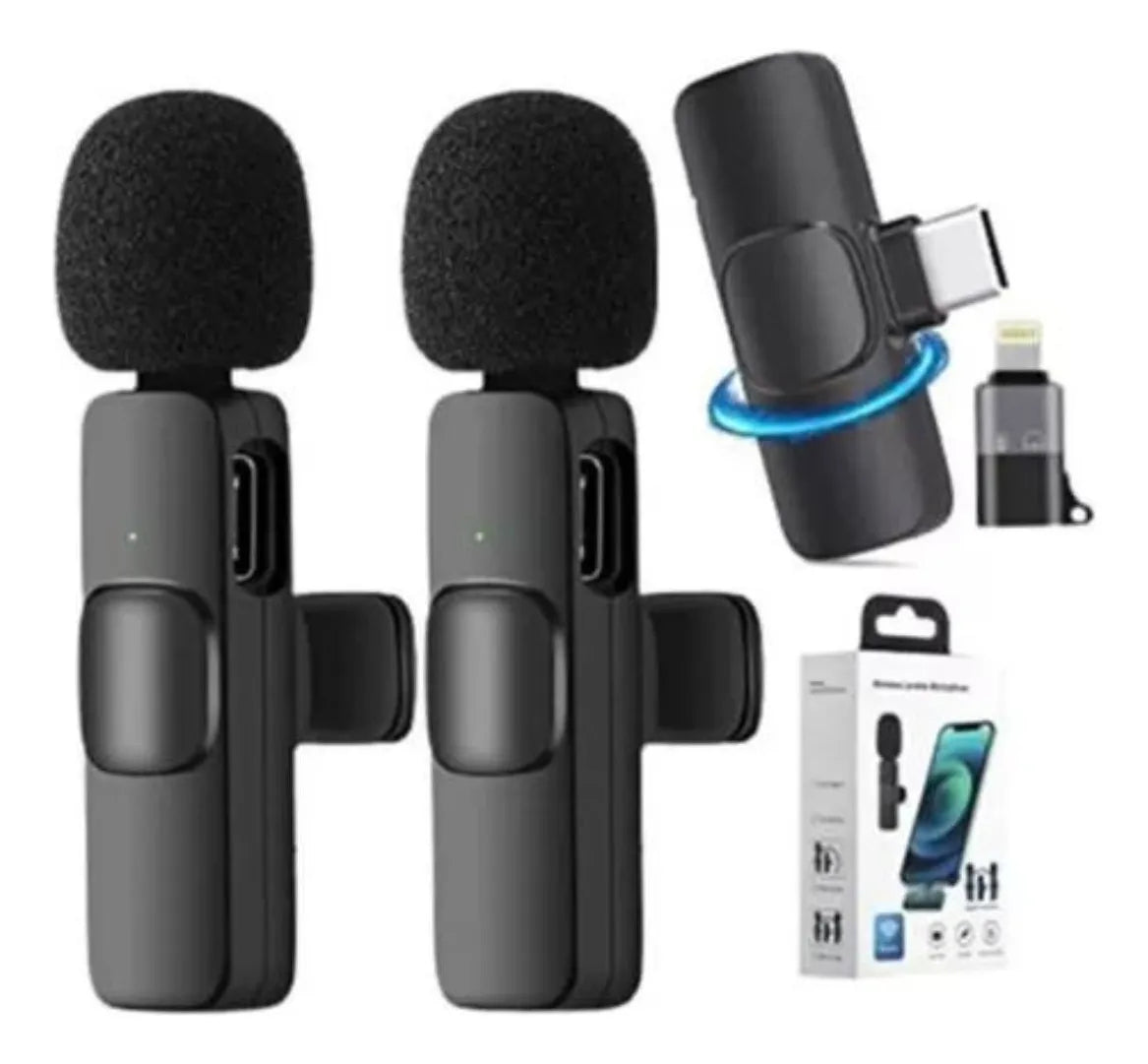 Micrófonos Inalámbricos Solapa 2 En 1 Para iPhone O Tipo C Color Negro