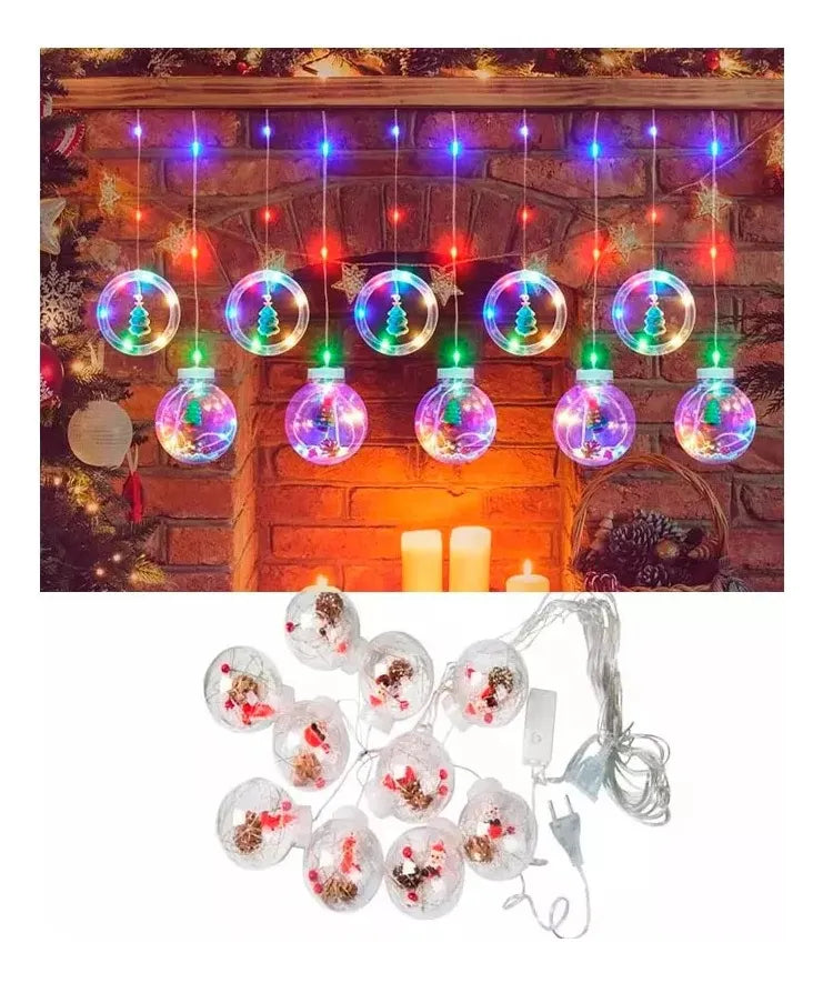 Cortina Instalación Luces Navideñas Árbol Navidad Papá Noel Multicolor