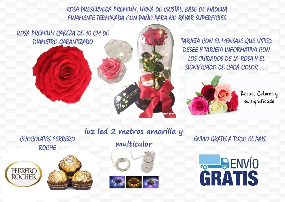 Regalo Dia De La Madre Rosa Preservada 29 Cm Alto + Obsequio Todos