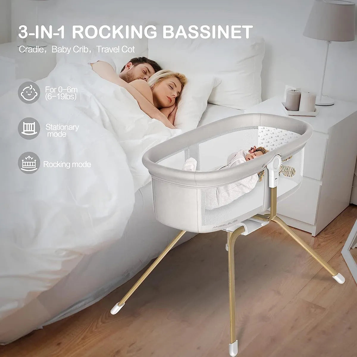 Angelbliss Moises Mecedora 3 En 1 Y Cuna Para Bebe, Cuna De