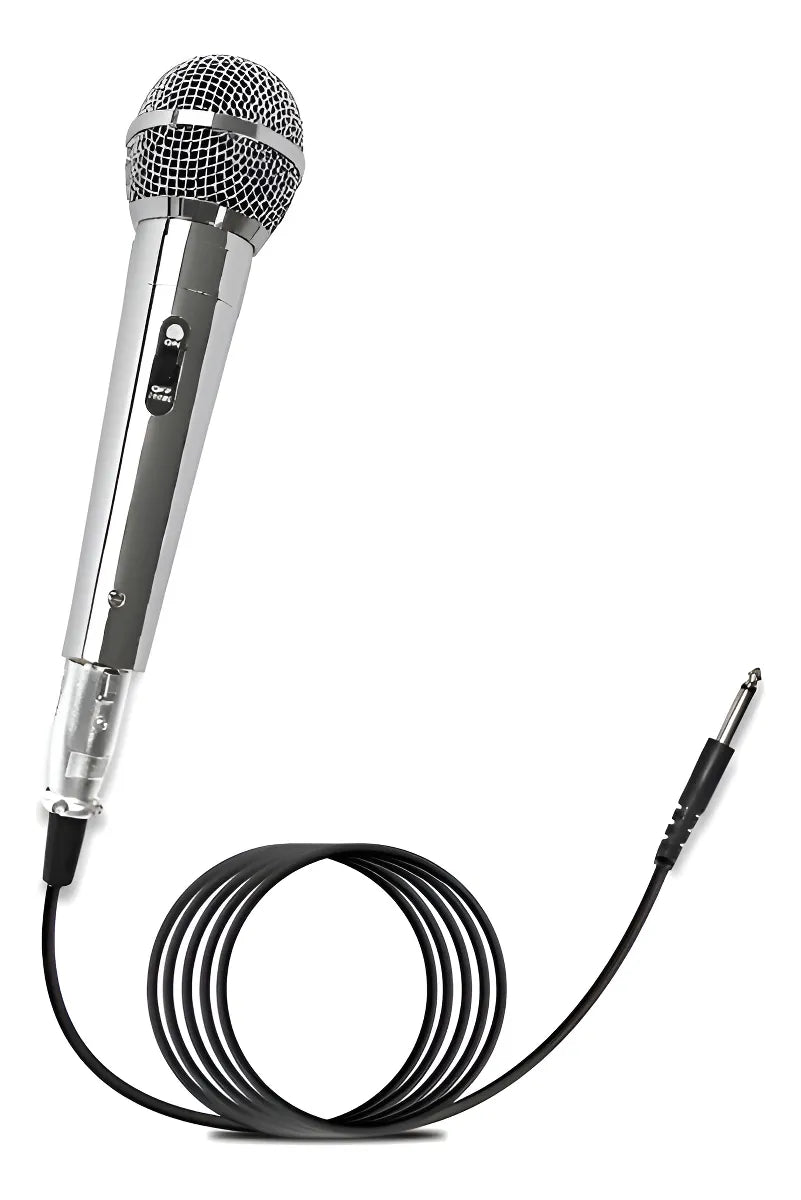 Microfono Profesional Metalico, Cable De 4 Metros Plug 6.3mm Plateado