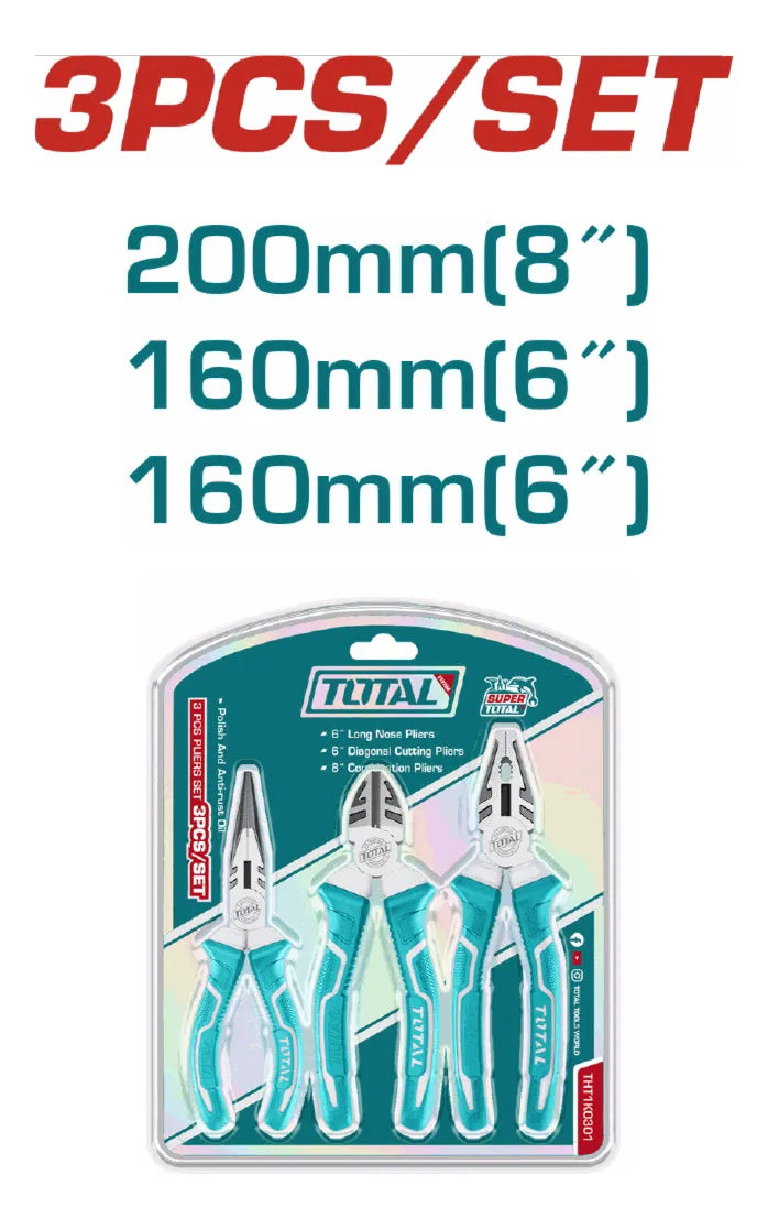 Kit Juego De Tres Pinzas Total Tht1k0301 Turquesa