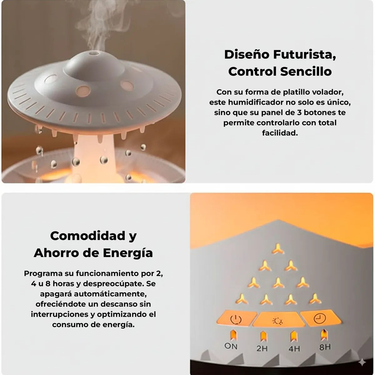 Humidificador Difusor Lluvia Con Control Remoto 350 Ml - Blanco