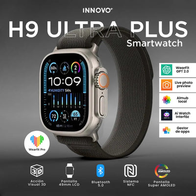 Smartwatch H9 Ultra Plus 49mm 7 Correas Nfc, Amoled, Bluetooth Negro