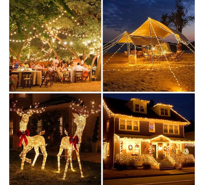 Luces Navideñas Con Panel Solar 300 Led Amarillo - 30 Metros
