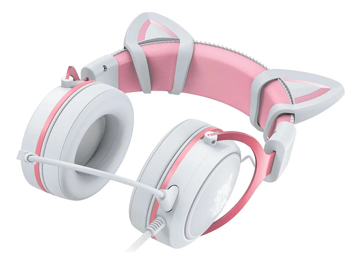 Audifonos Gamer Onikuma X10 Orejas Blancos Con Rosado Rgb Color Blanco