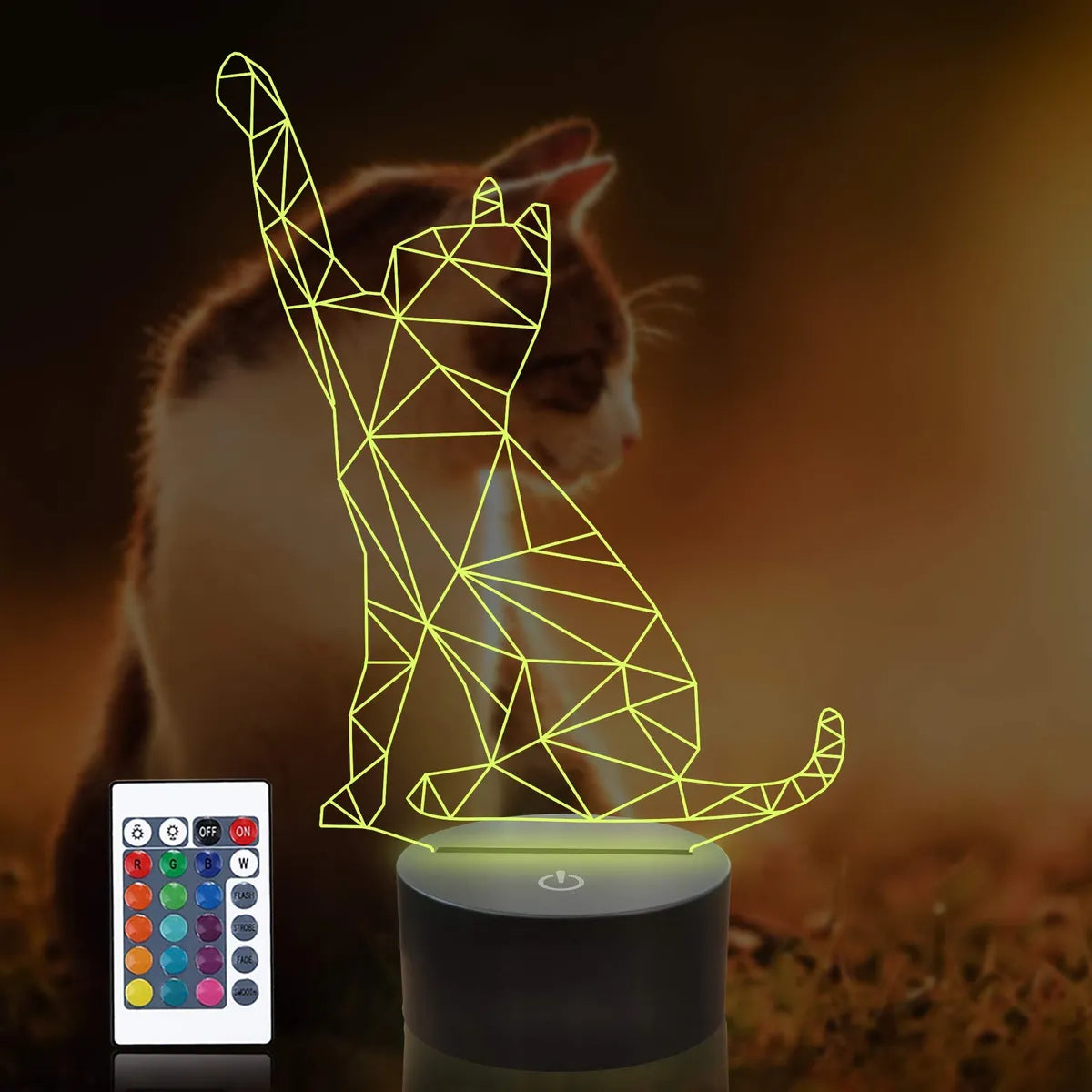 Lámpara De Noche Led Gato 3d Holograma Decoración Regalo Negra