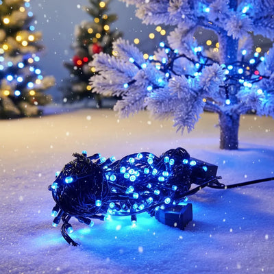 Serie Navideña Luz Led Azul X100 Luces Cable Verde Paq. X1