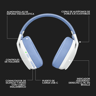 Logitech G435, Diadema Gamer Inalámbrica + Bt / Pc, Ps5 - Bl Color Blanco crudo/Lila