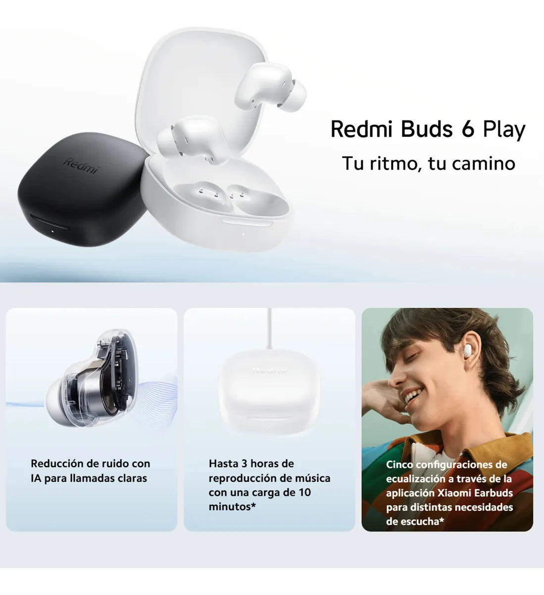 Xiaomi Redmi Buds 6 Play Auriculares Táctil Audifonos Blk Negro