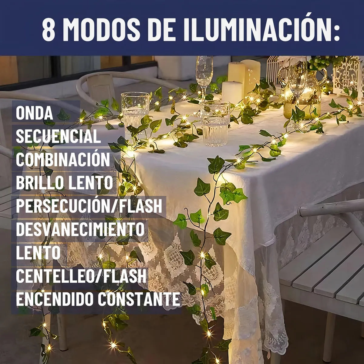 Guirnalda Luces Led Solar Cortina Hojas Enredadera Set 2 X7m