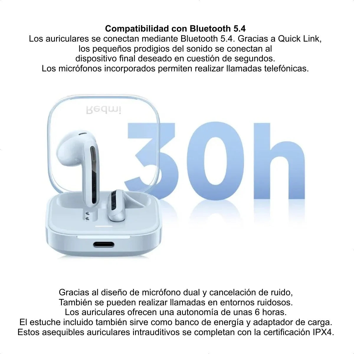 Xiaomi Redmi Buds 6 Active, Auriculares Táctil, Manos Libres Negro