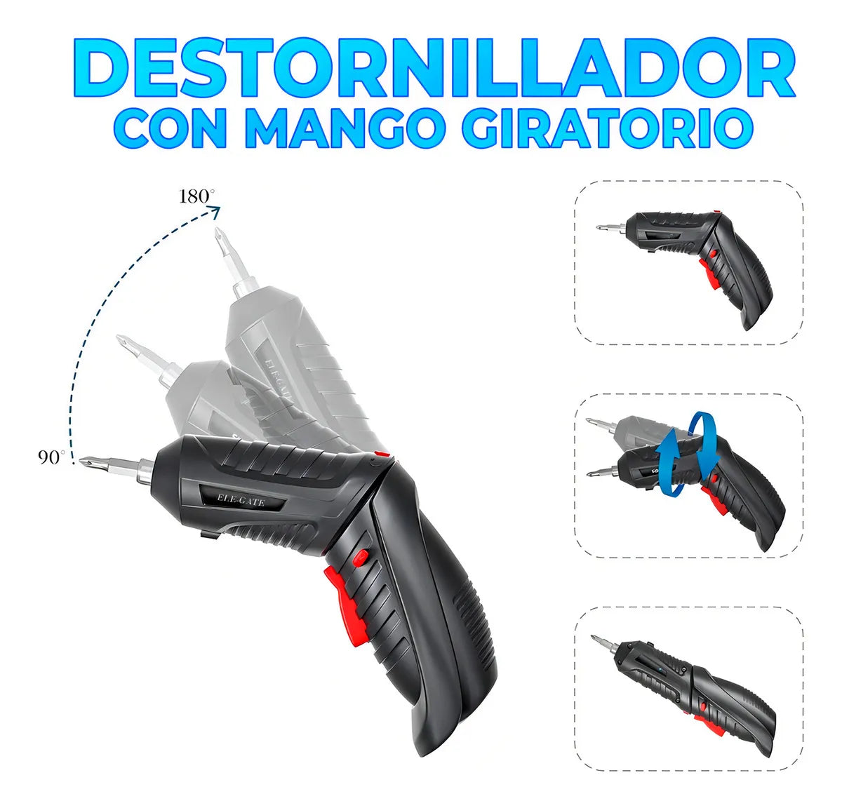 Destornillador Eléctrico Taladro Inalámbrico Recargable Color Negro