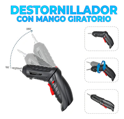 Destornillador Eléctrico Taladro Inalámbrico Recargable Color Negro