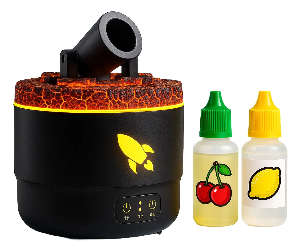 Humificador Difusor De Aromas Olores Cañon Lava Aros Luz Led - Negro