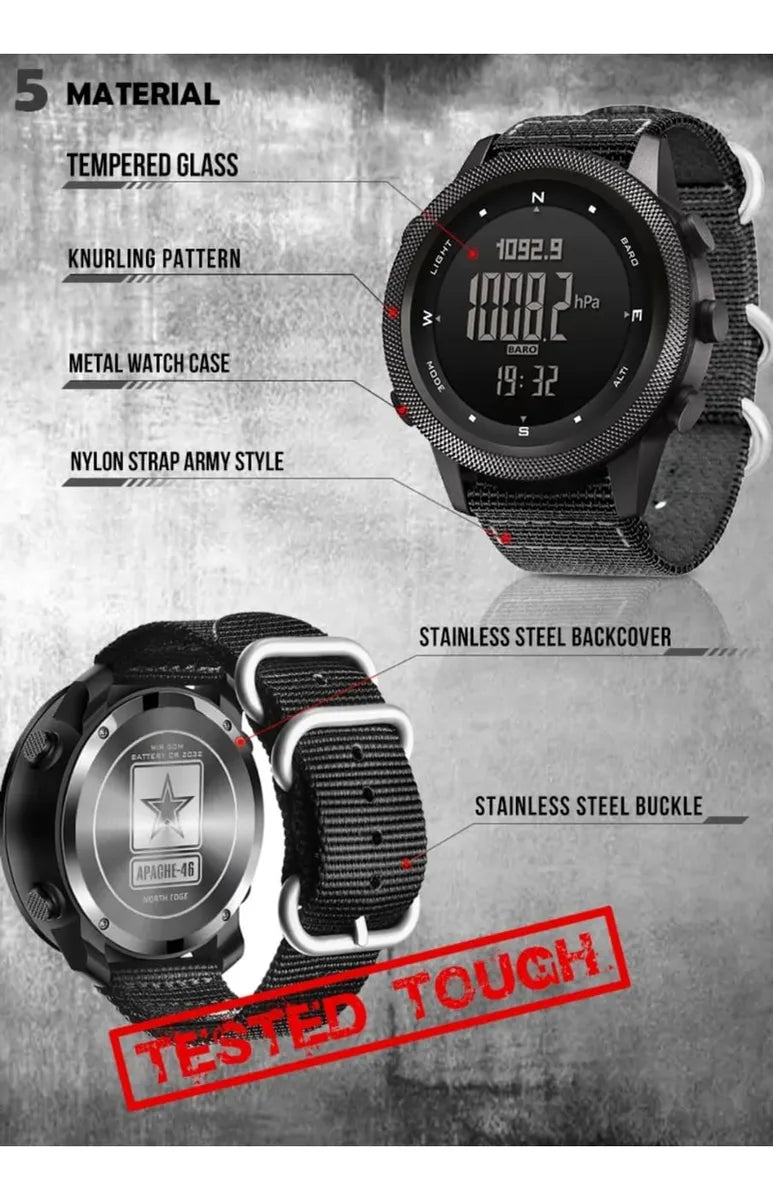 Reloj North Edge-apache Apache Sports Outdoors Digital .. Color de la correa Negro Color del bisel Metal Función Bise Color del fondo Negro