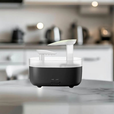 Humidificador De Aromas Cascada Vapor Luz Led + Esencia Negro