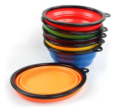 Plato De Goma Plegable Portátil De Mascotas Perro Y Gato Color Azul