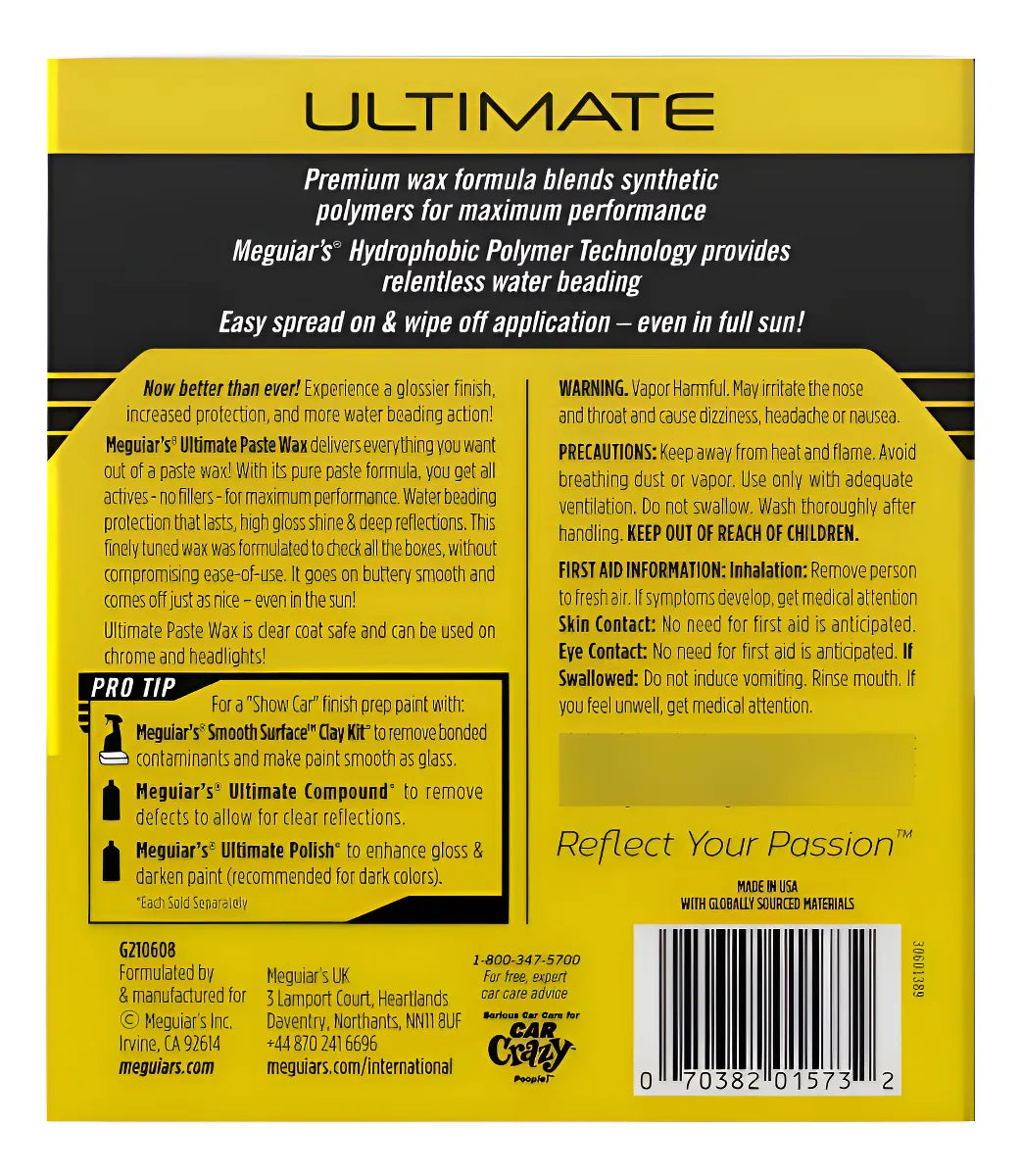 Meguiars Ultimate Paste Wax Cera Sintética Premium 450gr