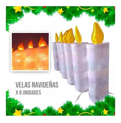 Velas Luces Led Navidad Decoración Hogar X 6 Unidades Rojas